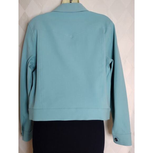 Karen Martini Button Up Unlined Jean Style Jacket, Sz 8, Aqua - Picture 3 of 6